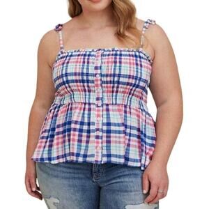 TORRID Sz 2 womens plus sz 18-20 spaghetti babydoll top red white blue EUC